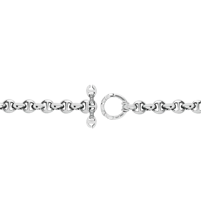Image 2 of 2 - SILVER - HOORSENBUHS 5MM Open-Link Monogram Bracelet featuring a monogram plate with diamond accents and iconic tri-link loop and toggle closure. Sterling silver. 7 inches. Cheap Luxury Handbag Shop offers a range of initial pieces from this collection in-store. For personal consultation and detailed information about jewelry, please contact our dedicated stylist team at personalshopping@hirshleifers.com.  