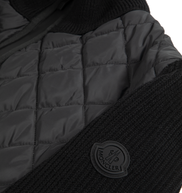 Image 2 of 2 - BLACK - MONCLER Padded Cardigan featuring ribbed collar, long sleeves, front zip closure, quilted padding, ribbed exterior and partially lined. 100% polyester. 100% virgin wool.