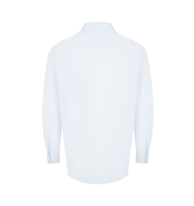 Image 2 of 2 - BLUE - SAINT LAURENT Classic Fit Shirt featuring a pointed YVES collar, logo embroidery at the hip, certified cotton, front button closure, one-button mitered cuffs and curved hem. 100% cupro. Made in Italy.