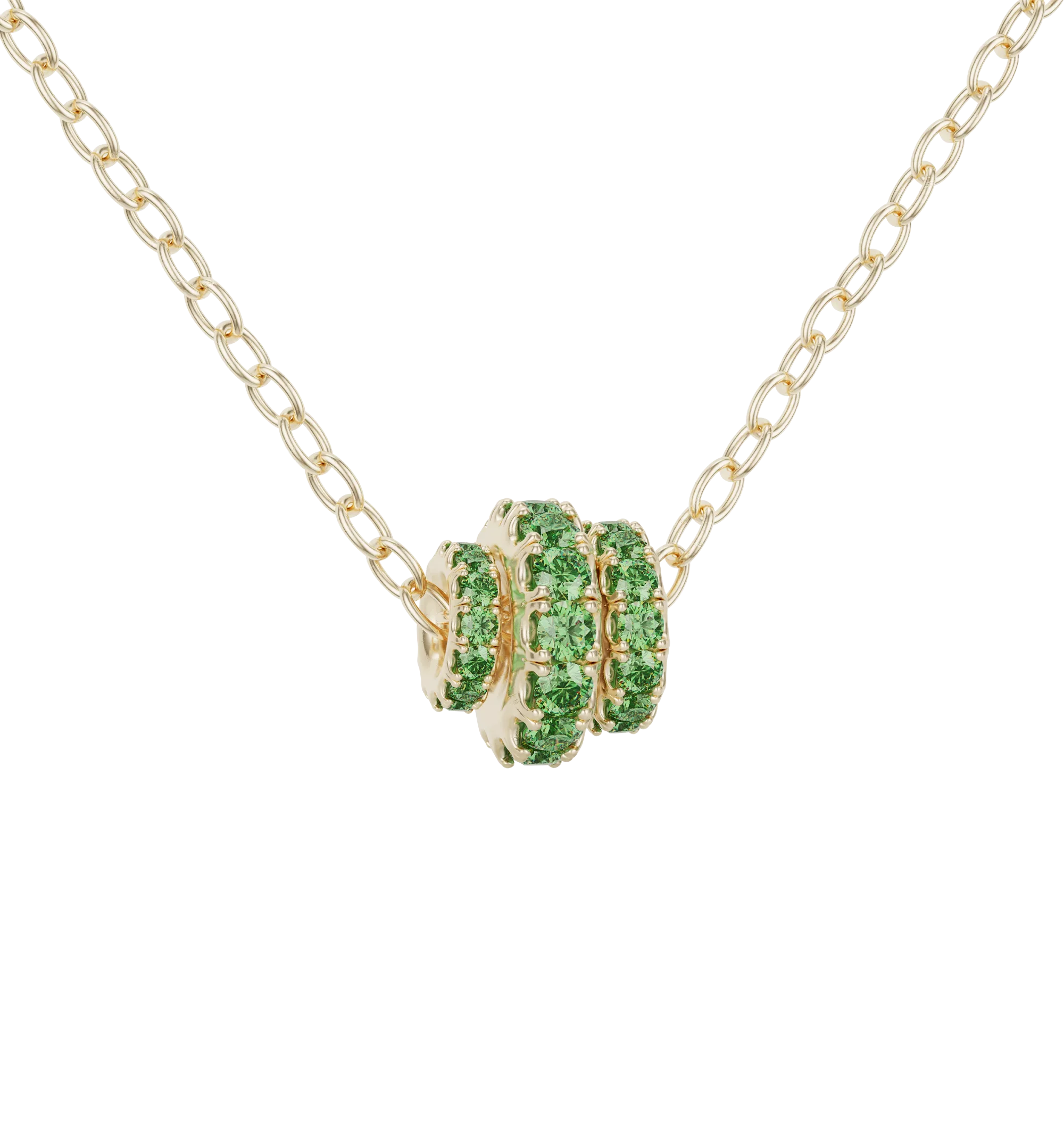 Image 1 of 1 - GREEN - SPINELLI KILCOLLIN Vesta YG Emerald Necklace featuring a trio of full-round annulets crafted from 18k yellow gold with precious gemstones. The Vesta Chain measures 18 inches in length, with an included link that allows for 16 inch length adjustment. Vesta Chain: 18k yellow gold. Annulets: 18k yellow gold. 1.7mm gauge 18k yellow gold annulet, 2.8mm gauge 18k yellow gold annulet, 2.3mm gauge 18k yellow gold annulet. Stones: Emeralds (approx. 0.60 cttw). Length: 18 / 16 inches.