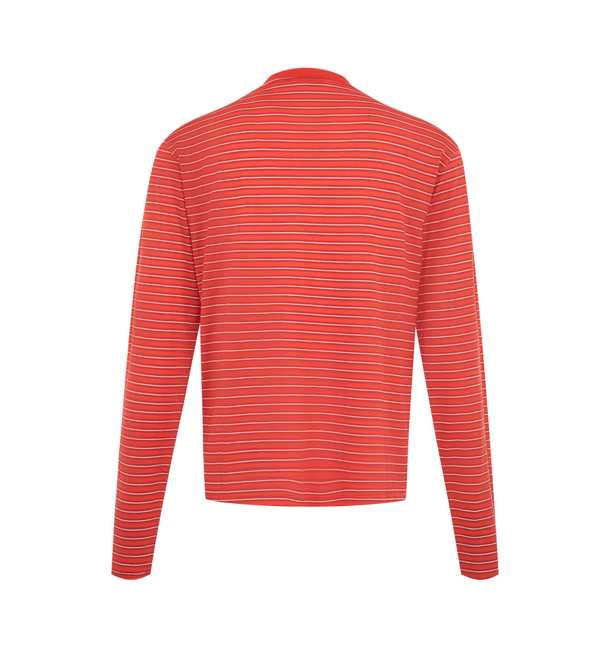 Image 2 of 2 - RED - Auralee Women's Soft Smooth Wool Stripe Long-Sleeve T-Shirt is crafted from 15.5-micron merino wool jersey and features a multicolored striped design. The fabric has a natural sheen with an exceptionally smooth, soft, and fluid hand. Cut in a regular fit. Main Material: 100% Wool. 