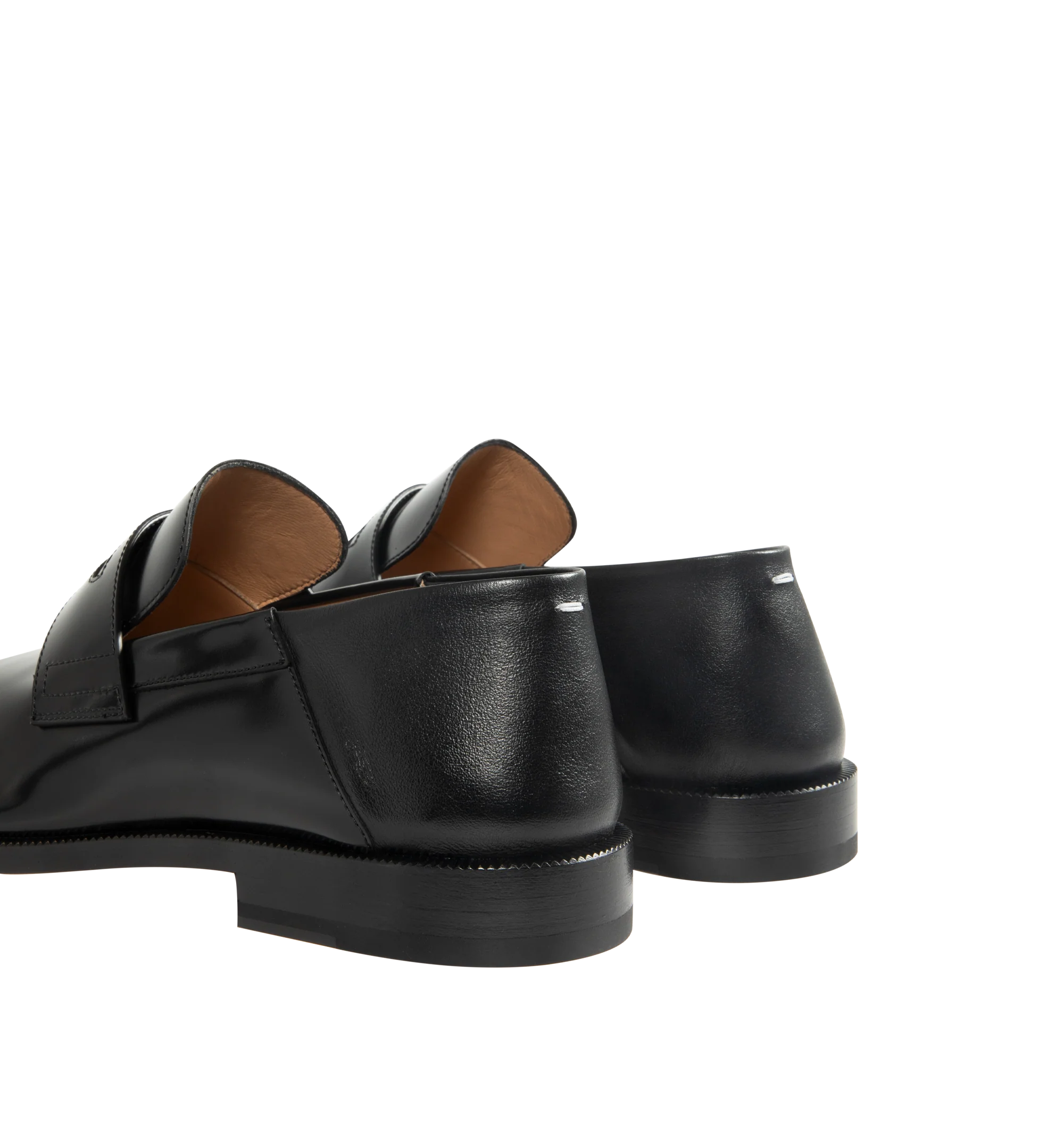 Image 3 of 4 - BLACK - MAISON MARGIELA Tabi Babouche Loafers featuring buffed calfskin, square cleft toe, strap with cutout at vamp, collapsible heel counter, stacked leather heel with rubber injection and calfskin sole. Upper: calfskin. Sole: calfskin, rubber. Made in Italy.