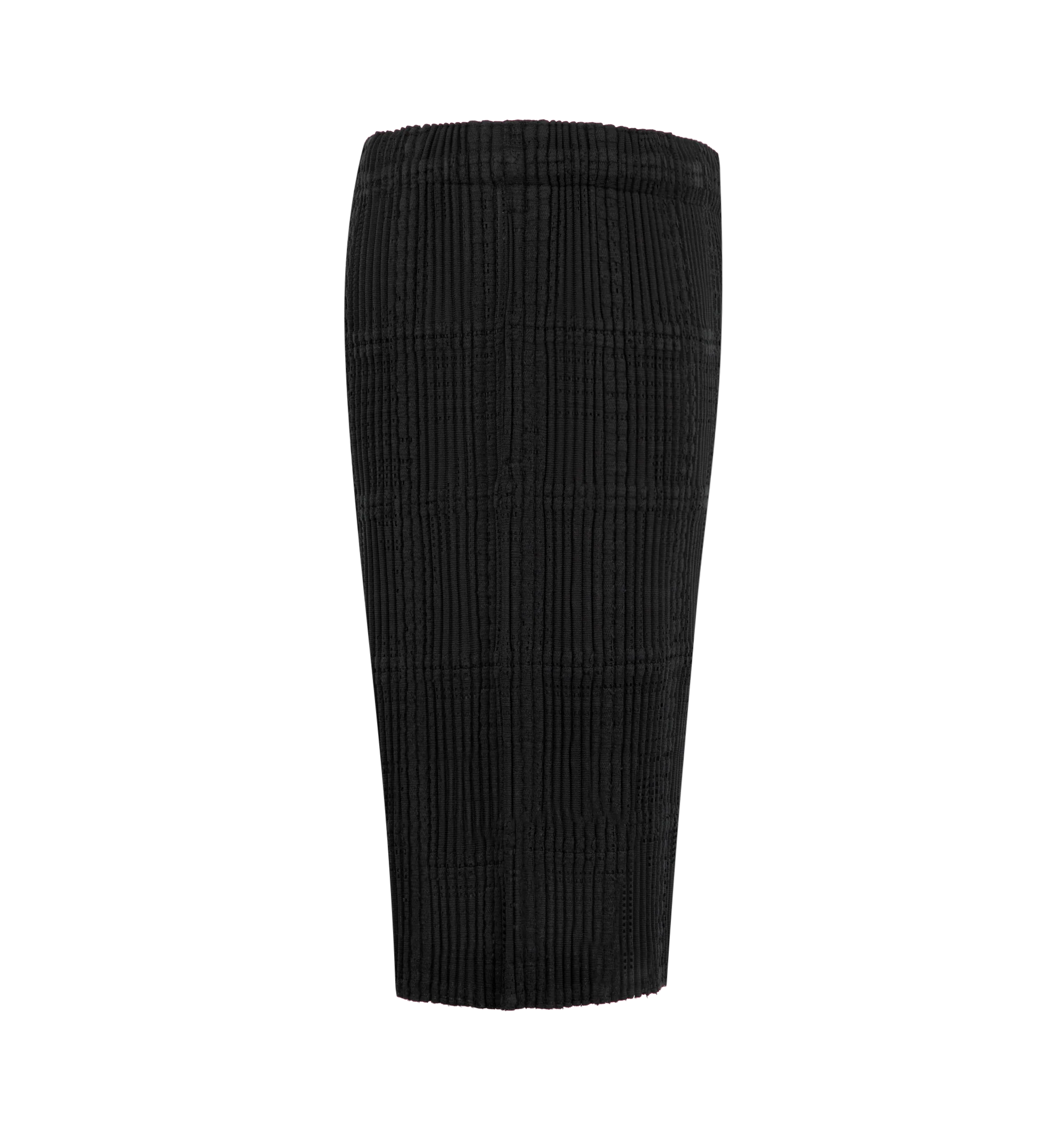 Image 3 of 3 - BLACK - Issey Miyake Men's Lace Grid Pleats Pants are crafted from a lightweight polyester and cotton blend and feature the house's signature pleated construction with a distinctive grid-inspired texture. Designed with an elasticated drawstring waistband for an adjustable fit, these designer pants are finished with a button-fly front and functional side pockets, combining innovative textile design with everyday comfort. Main Material: 75% Polyester, 25% Cotton. Waist: Elasticated with Drawstr