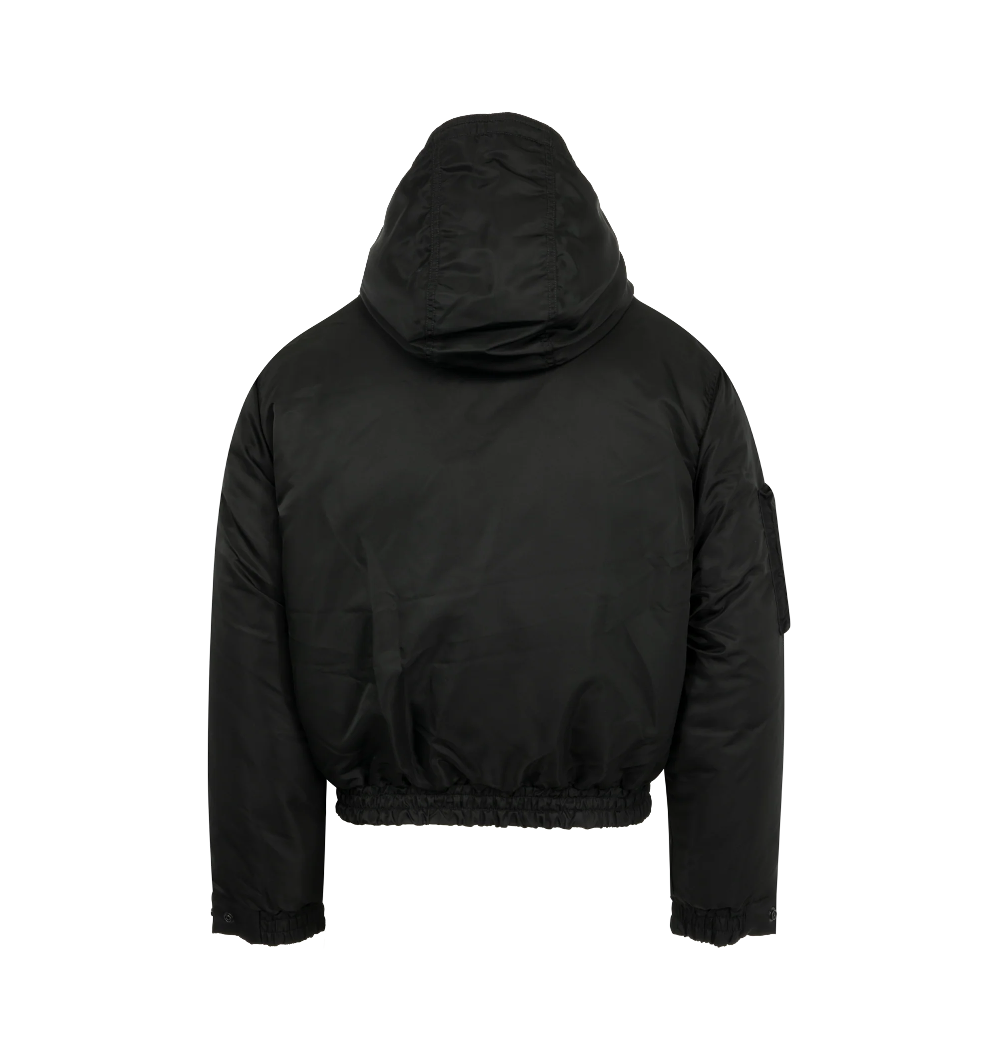 Image 2 of 3 - GREEN - Canada Goose Men's Windrow Bomber is crafted from durable recycled poly twill and features an intentionally oversized, hip-length silhouette designed for flexible all-season wear. Filled with 750 fill power responsibly sourced down, this bomber is equipped with an adjustable hood, concealed snap placket over a front zip closure, rib-knit cuffs and hem, and adjustable snap cuffs to help retain warmth. Functional details include a bicep pocket on the right sleeve, two exterior welt pock