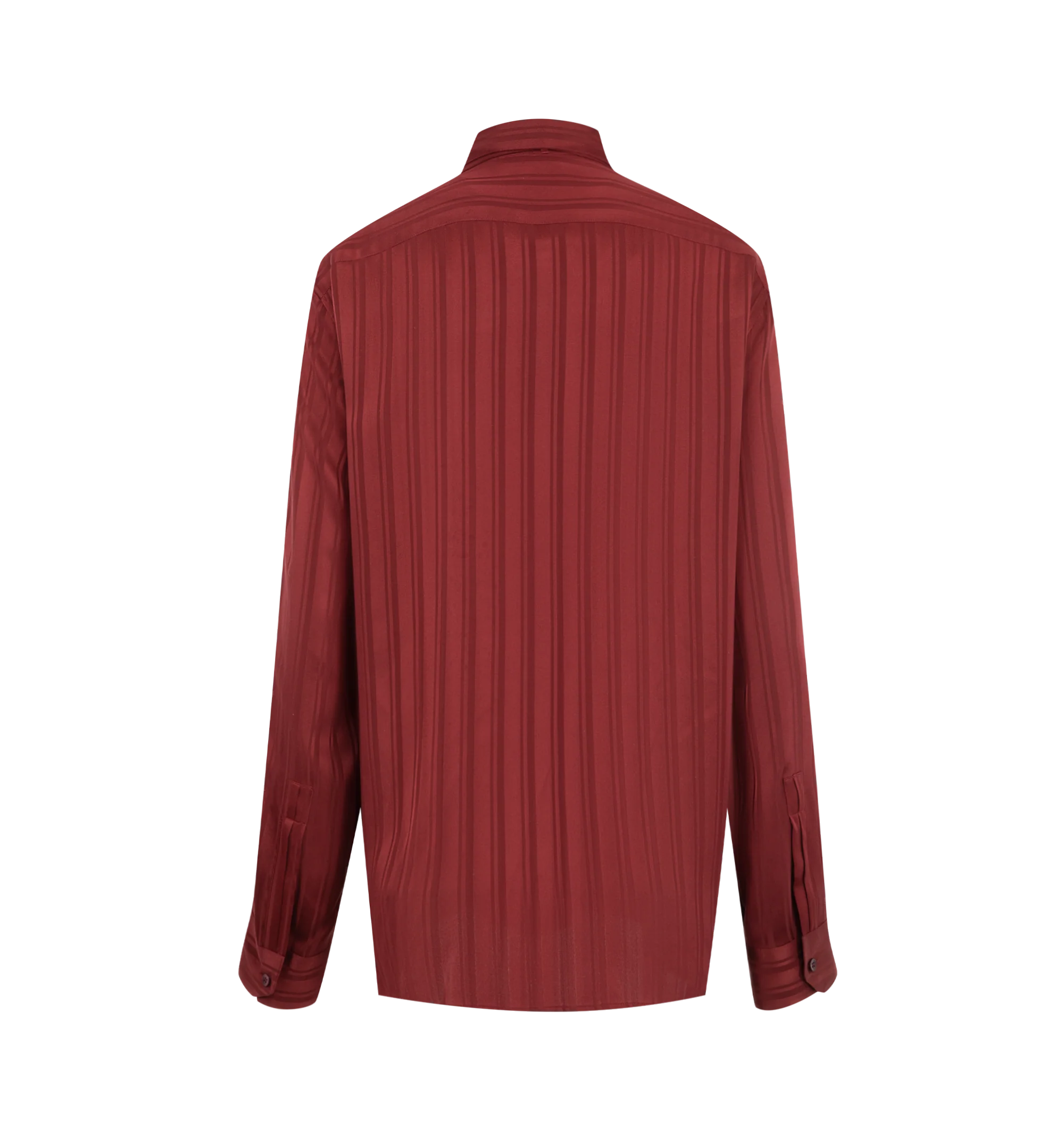 Image 2 of 2 - RED - Saint Laurent Womens Oversized Blouse is crafted from certified silk and features a lavallire collar with tonal Cassandre embroidery at the hip. Designed with a concealed button-front closure and one-button mitered cuffs. Main Material: Certified Silk. Made in Italy.