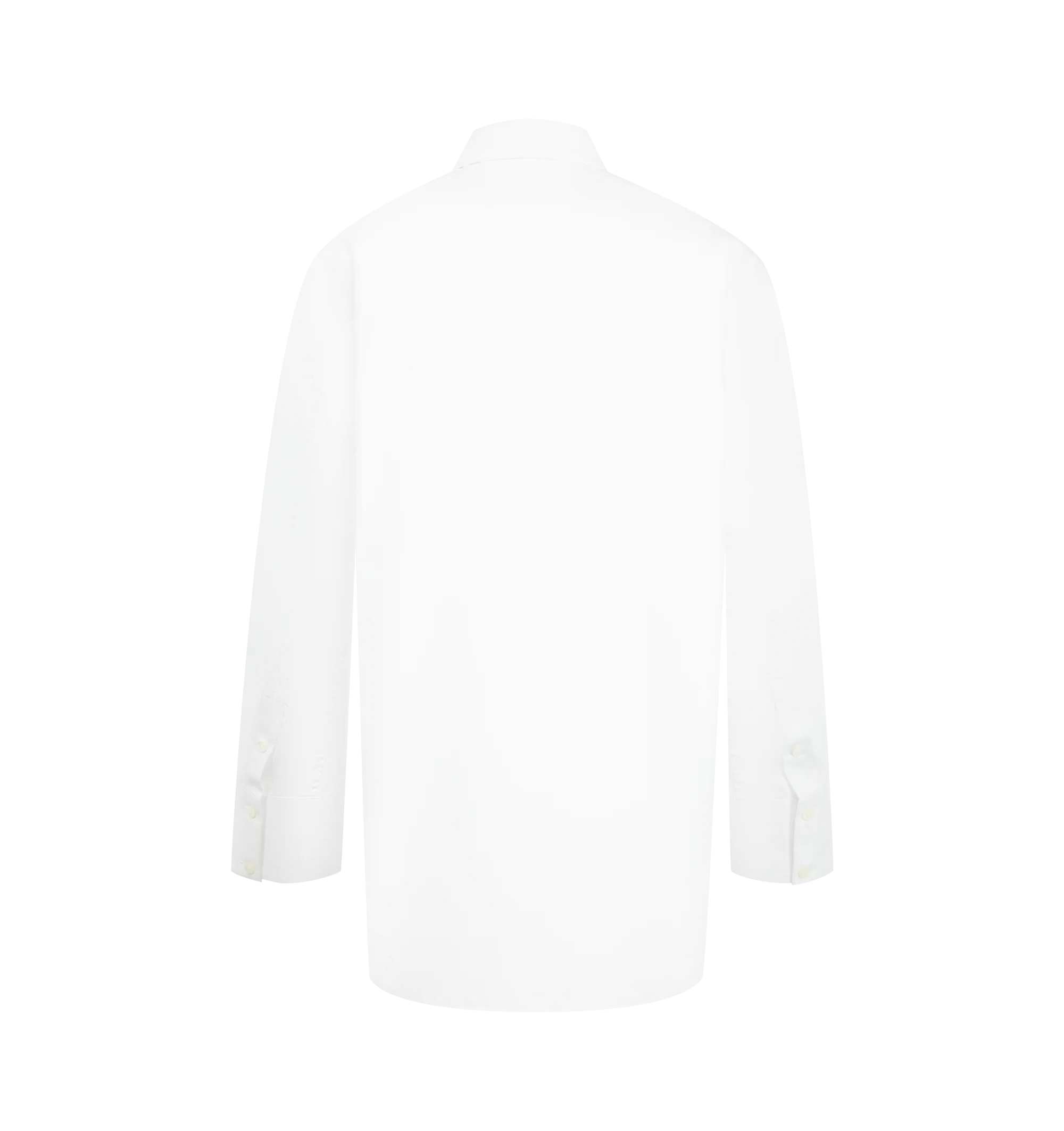Image 2 of 2 - WHITE - Toteme Women's Boxy Poplin Shirt is crafted from crisp cotton poplin and features a relaxed boxy silhouette with a classic point collar, button-front closure, long sleeves, and buttoned cuffs. This designer shirt combines clean tailoring with Toteme's signature minimalist aesthetic, creating a versatile wardrobe staple for effortless everyday dressing. Main Material: 100% Cotton.