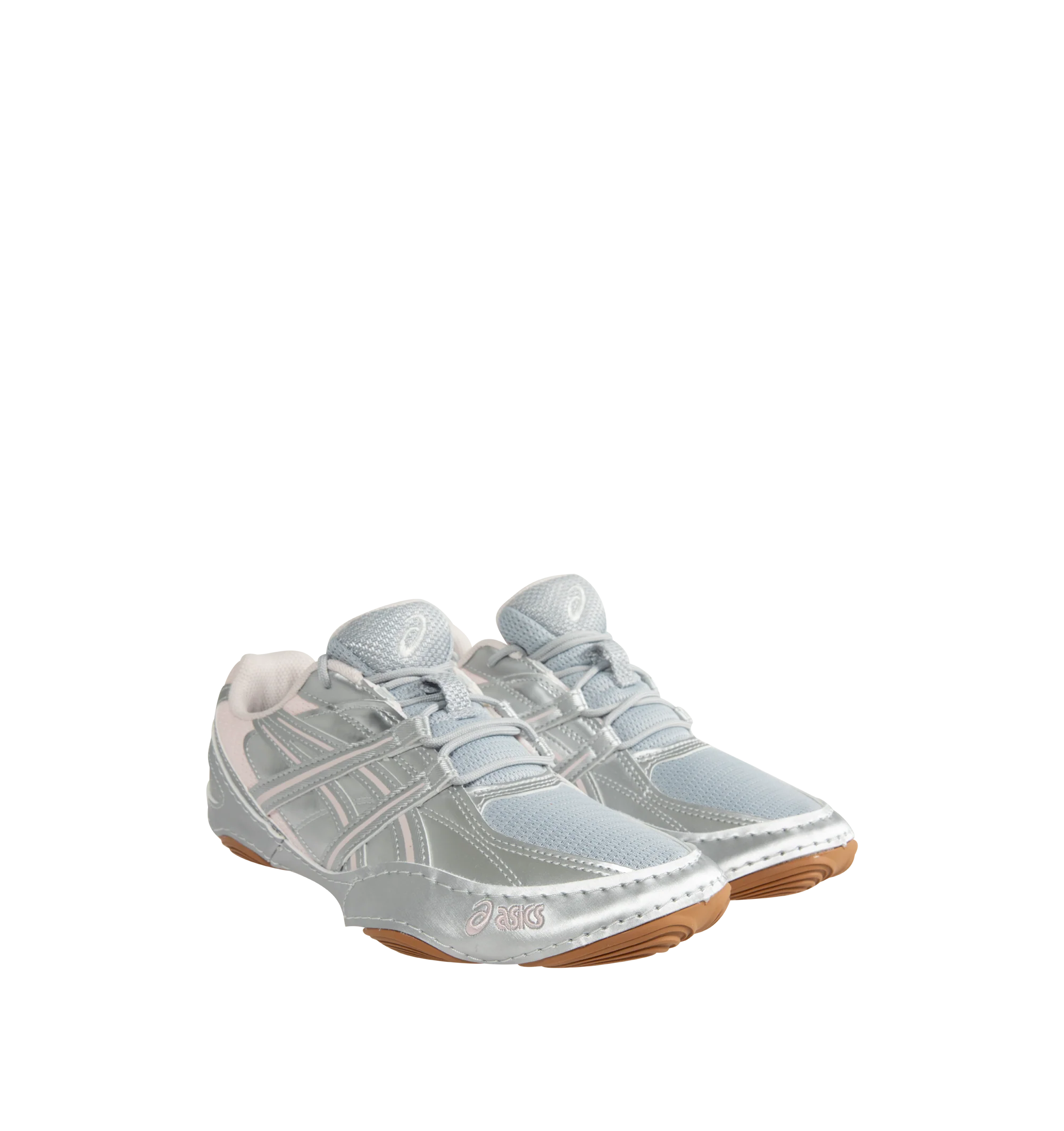 Image 2 of 5 - SILVER - ASICS Hypersync Sneaker featuring synthetic leather overlays, decorative stitching details, a low-profile, OrthoLite X-40 sockliner, OrthoLite heel cup and AHARPLUS outsole rubber. Imported from Vietnam.