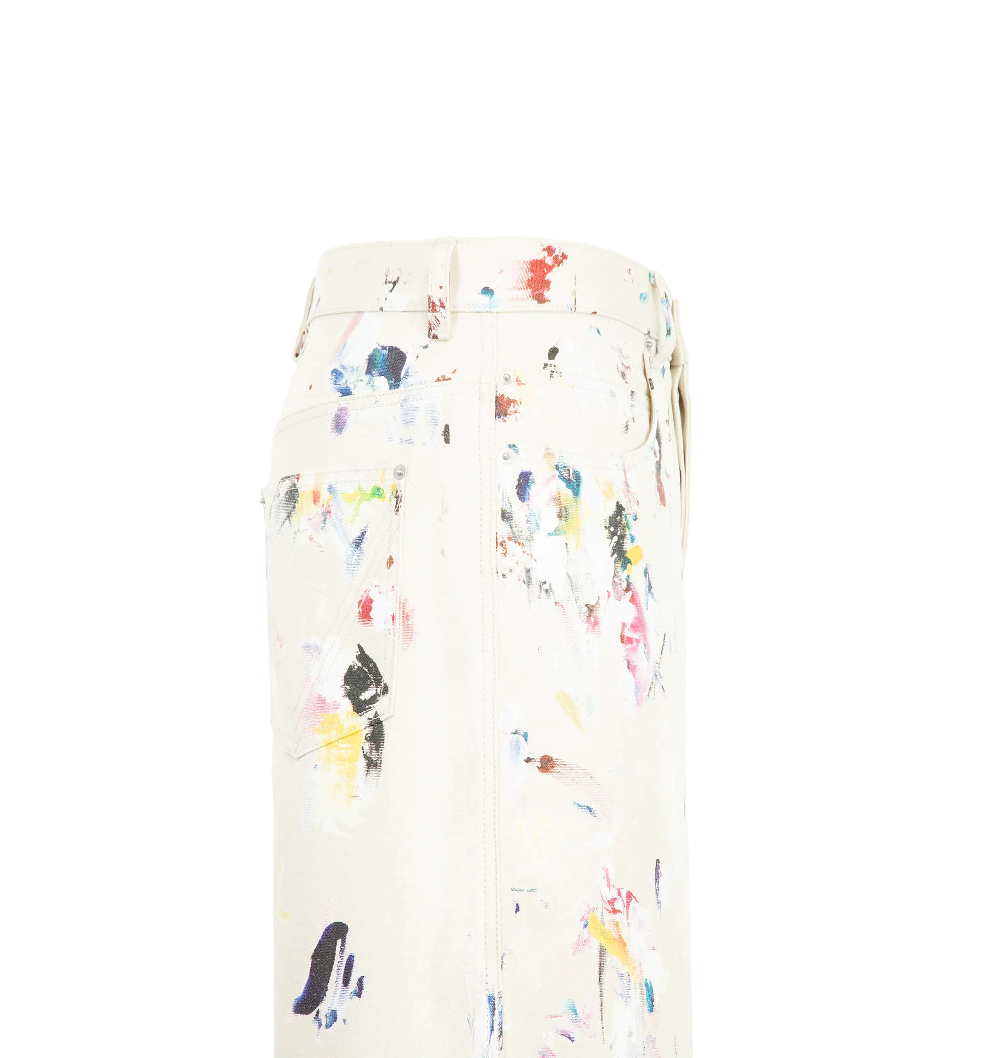 Image 3 of 3 - MULTI - Bottega Veneta Men's Paint Splatter Shorts are crafted from 100% cotton canvas material and feature an allover paint splatter motif that coordinates with a matching shirt. Designed in a clean, tailored silhouette, these shorts feature a button closure, belt loops, side pockets, and back welt pockets. Main Material: 100% Cotton. Closure: Button and Zip Fly. Pockets: Side Pockets, Back Welt Pockets. Made in Italy.