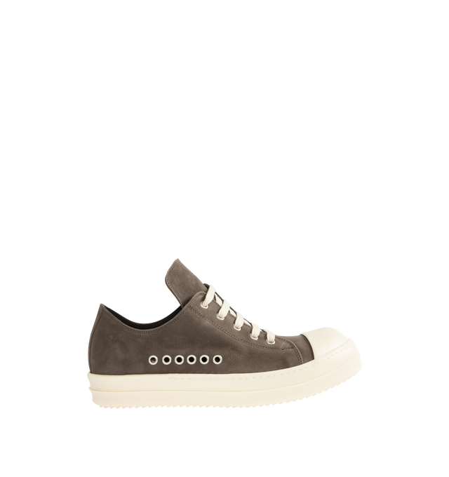 Image 1 of 5 - GREEN - RICK OWENS Extreme Low Sneaks featuring leather upper, lace-up front, ventilating eyelets at side, structured heel and rubber sole. Made in Italy.
