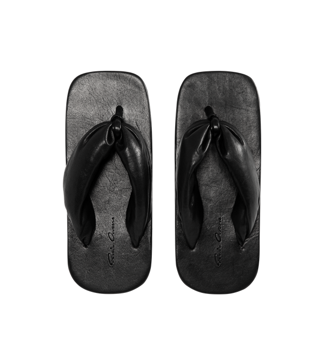 Image 4 of 4 - BLACK - RICK OWENS Leather Platform Thong Sandals featuring smooth lambskin, platform, square toe and rubber sole. Leather. Made in Italy.