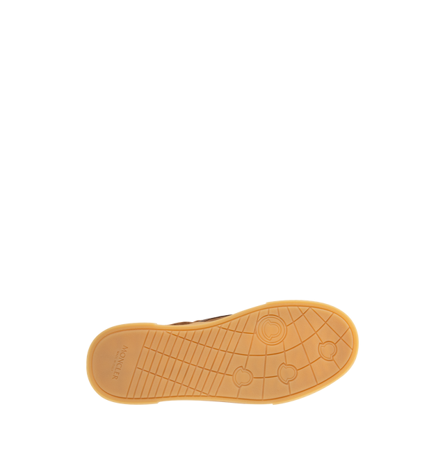 Image 4 of 5 - BROWN - MONCLER Vera Leisure Suede Sneakers featuring suede upper, leather lining, lace-up, and rubber sole. Upper: suede. Sole: 100% elastodiene.