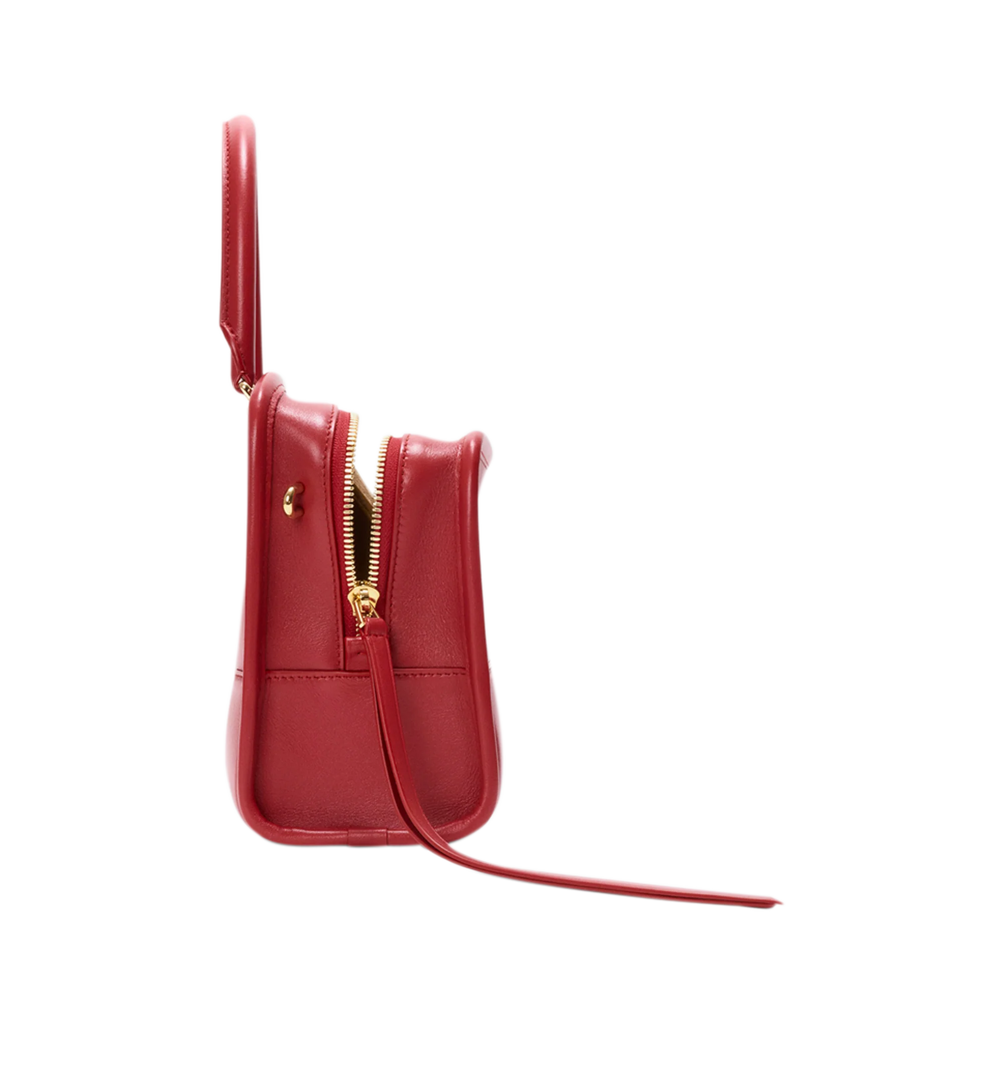 Image 7 of 18 - RED - Loewe Small Amazona 180 Bag in leather features a relaxed silhouette anchored by a single toron top handle, designed to be carried open, while a concealed closure secures the main compartment, three carry options: short handle, removable shoulder strap and crossbody, zip closure with two leather zip pullers, two compartments, main compartment closed with magnetic closure, internal flat pocket, left side d-ring for customization, nappa lambskin lining, and embossed double L branding. Le