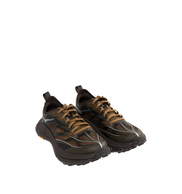 Image 2 of 5 - GREEN - HOKA U Mafate Speed 4 Lite Sneaker featuring ripstop and rubber upper with vibram sole, lace-up front, flat tongue design and padded collar.