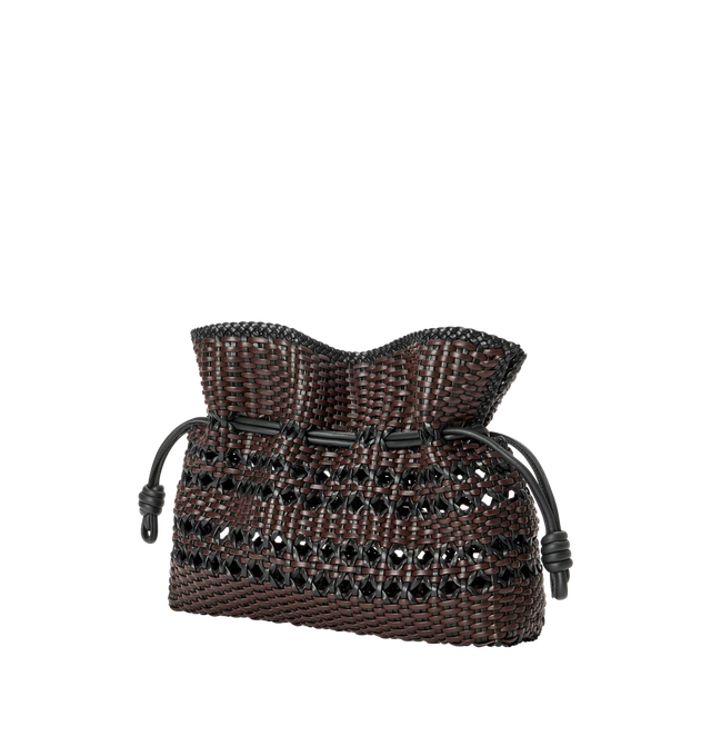 Image 2 of 4 - BROWN - LOEWE Medium Flamenco Clutch in woven nappa calfskin featuring a soft and slouchy bag with a cinched closure, knot drawstrings, crafted in two-tone hand-woven nappa calfskin, shoulder, crossbody or hand carry, detachable and adjustable strap, magnetic closure and unlined. Woven nappa. 24.5 cm x 30 cm x 10.5 cm. Made in Spain.