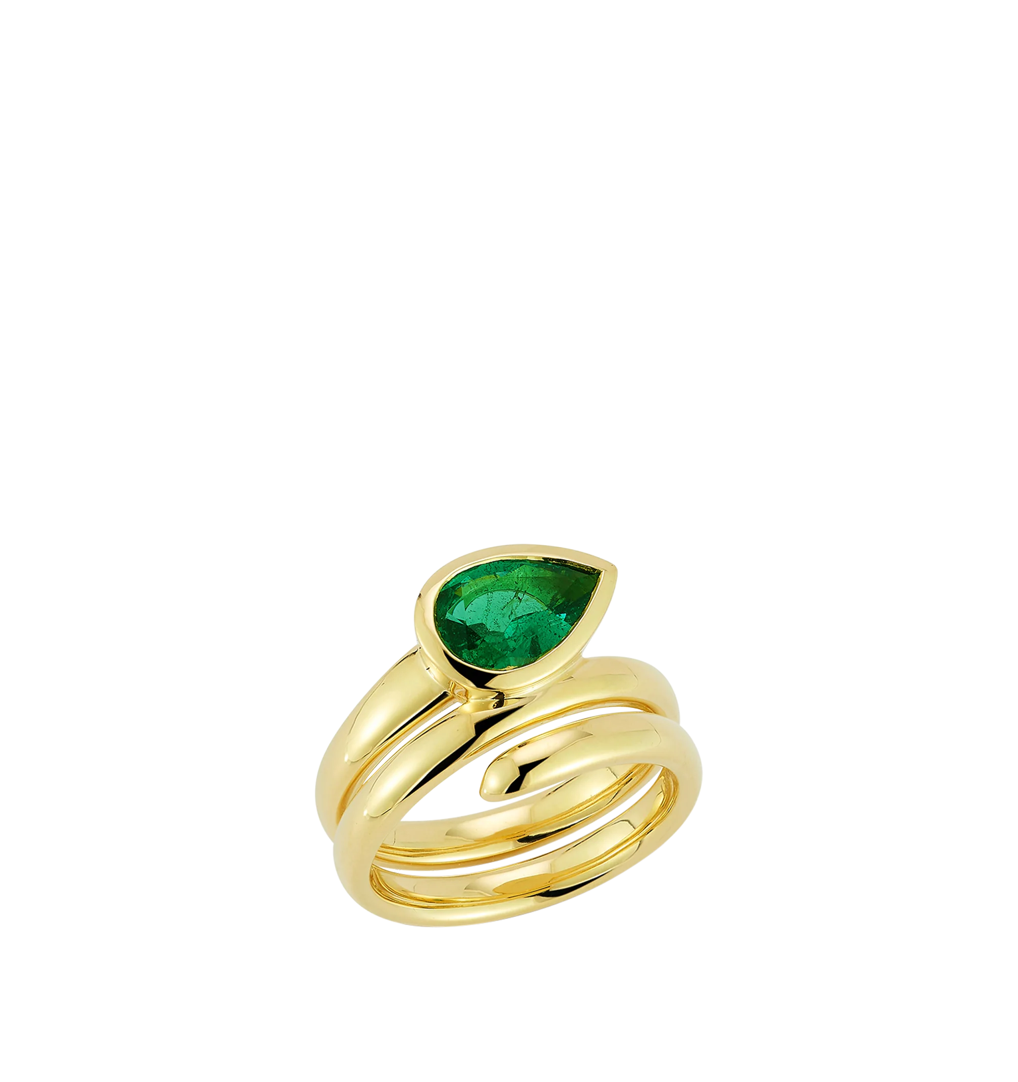 Image 3 of 4 - GOLD - Jemma Wynne Prive Emerald Pear Coil Ring featuring 18k Yellow Gold and Emerald - 1.3cts. Cheap Luxury Handbag Shop offers a range of pieces from this collection in-store. For personal consultation and detailed information about jewelry, please contact our dedicated stylist team at personalshopping@hirshleifers.com.This item may be restricted for online purchase to international clients. For assistance purchasing this item please contact our dedicated stylist team at personalshopping@hirshleifers.c