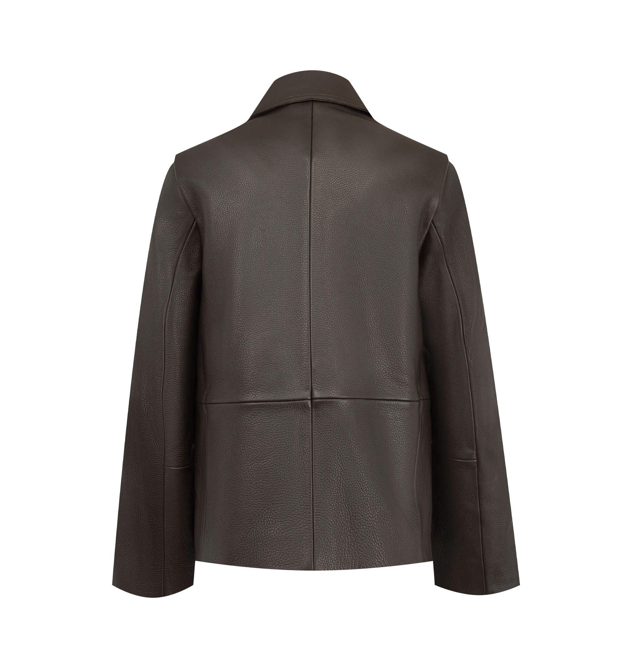 Image 2 of 2 - BROWN - Toteme Women's Grained Leather Jacket is crafted from heavyweight grained cow leather and features a straight silhouette with a clean button-front closure for a sharp, effortless fit. Finished with flap pockets and a smooth satin lining, this designer leather jacket combines refined craftsmanship with Toteme's signature minimalist aesthetic, creating a timeless outerwear essential for everyday wear. Main Material: 100% Cow Leather. Lining: 100% Viscose.