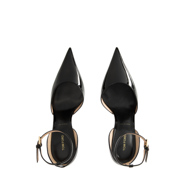 Image 4 of 4 - BLACK - TOM FORD Vertigo Patent Leather Pumps featuring patent leather uppers, slingback silhouette, pointed toes and ankle strap. Leather. Made in Italy. 
