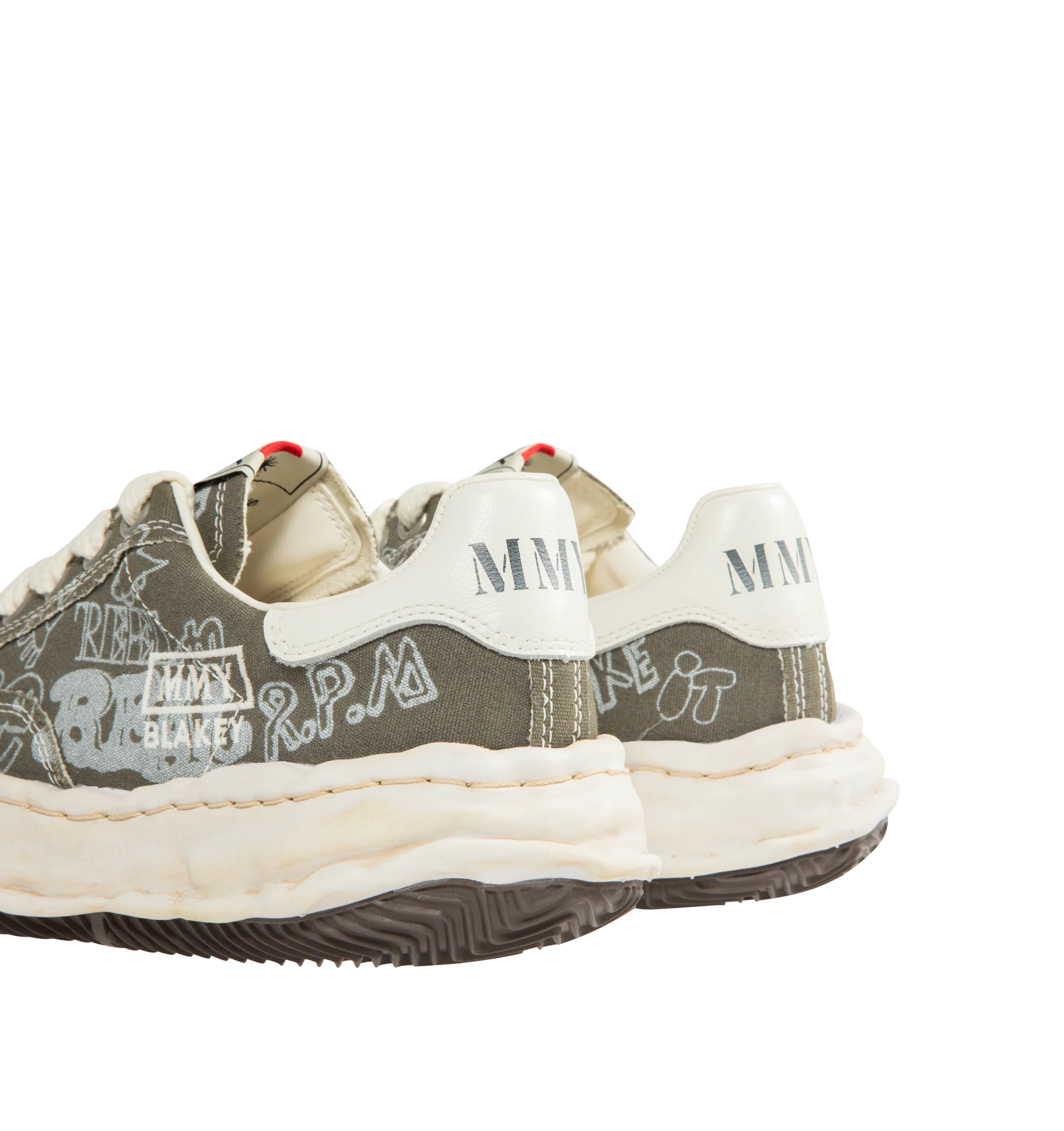 Image 3 of 5 - GREEN - Maison Mihara Yasuhiro Men's Blakey Sneakers feature the brand's signature hand-sculpted OG sole, a premium suede upper, and a classic low-top silhouette for a timeless contemporary look. Designed for the Fall/Winter 2026 collection, these designer sneakers combine Maison Mihara Yasuhiro's experimental aesthetic with embroidered "MMY" and model name detailing, while the sculptural sole and intentional vintage-inspired finishing create a distinctive statement silhouette. Main Materia 