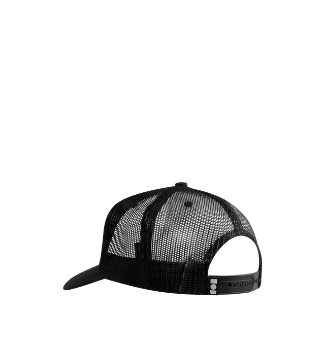 Image 2 of 2 - BLACK - NAHMIAS Summerland Brim Trucker Hat featuring a patchwork Nahmias logo on the face, mesh back and adjustable fit. 57% cotton, 43% nylon.