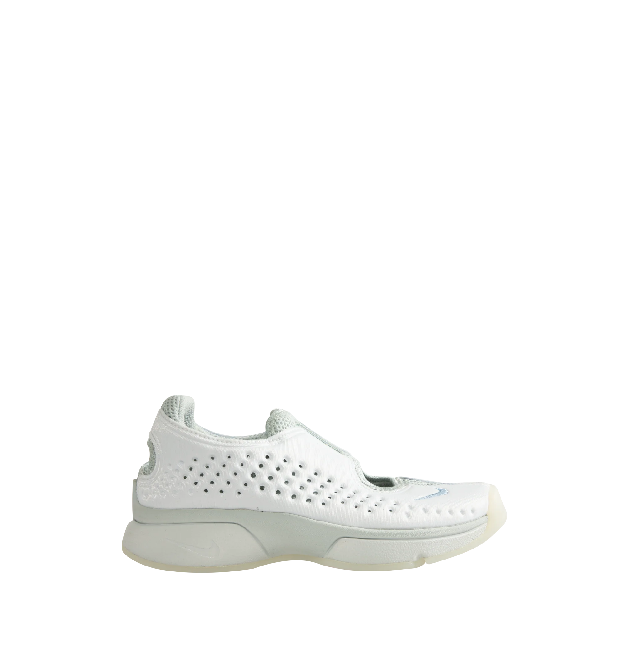 Image 1 of 5 - WHITE - Nike Women's Rift 2 Sneakers feature a padded neoprene and mesh upper with the iconic split-toe construction for a distinctive, sport-inspired silhouette. Designed for easy slip-on wear, these sneakers feature a cushioned footbed, antimicrobial sockliner, fabric lining, and lightweight foam midsole for added comfort. Finished with a durable rubber sole, the Rift 2 combines Nike's signature natural-motion-inspired design with everyday functionality. Upper: Neoprene and Mesh. Lining: Fa