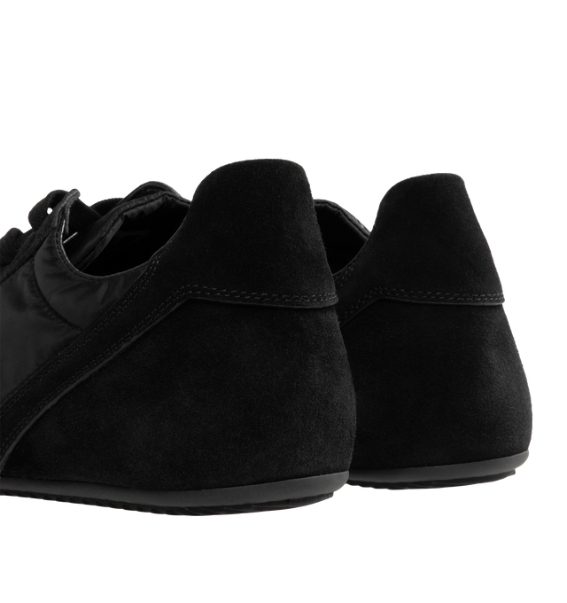 Image 3 of 5 - BLACK - RICK OWENS Minimal Low-Top Sneakers featuring a tonal, low-top silhouette with suede detailing, a round toe, lace-up style, textile upper, leather lining and rubber sole. Made in Italy. 