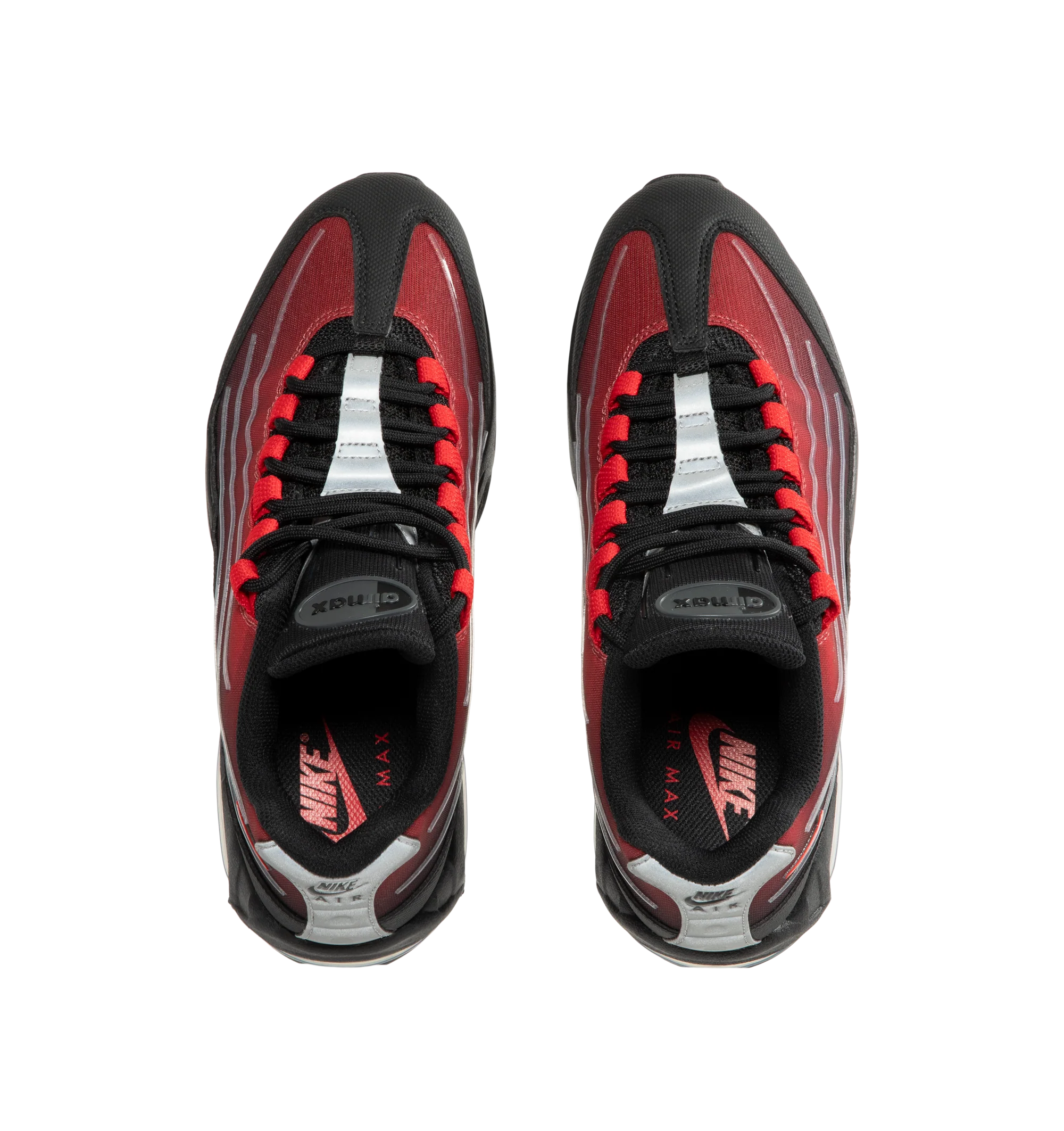 Image 5 of 5 - RED - Nike Men's Air Max 95 Big Bubble Sneaker featuring textile and synthetic leather, visible Max Air cushioning, flex grooves in the midsole and outsole, foam midsole and rubber outsole.