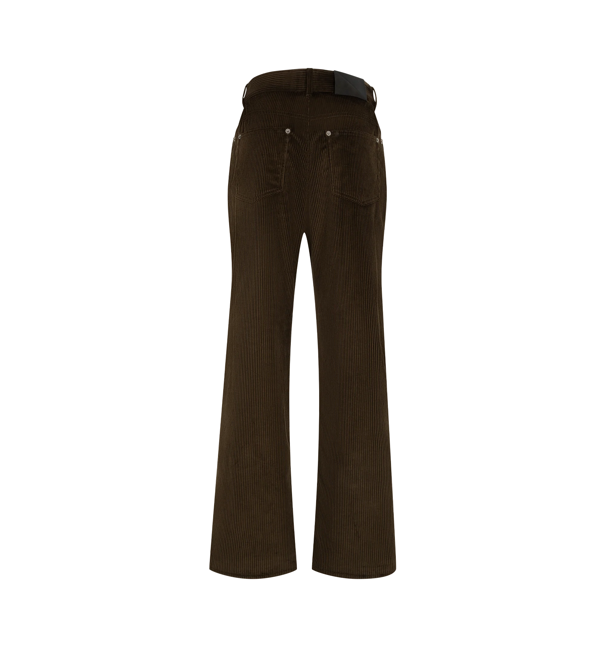 Image 2 of 3 - BROWN - Loewe Women's Trousers in Cotton Corduroy are crafted from medium-weight cotton corduroy and feature a regular fit with a regular length, mid waist, and straight-leg silhouette. Designed in a classic five-pocket style, they are finished with a button front fastening, concealed zip fly, and a debossed leather and suede 'LOEWE' patch at the back. Main Material: 100% Cotton. Made in Italy.