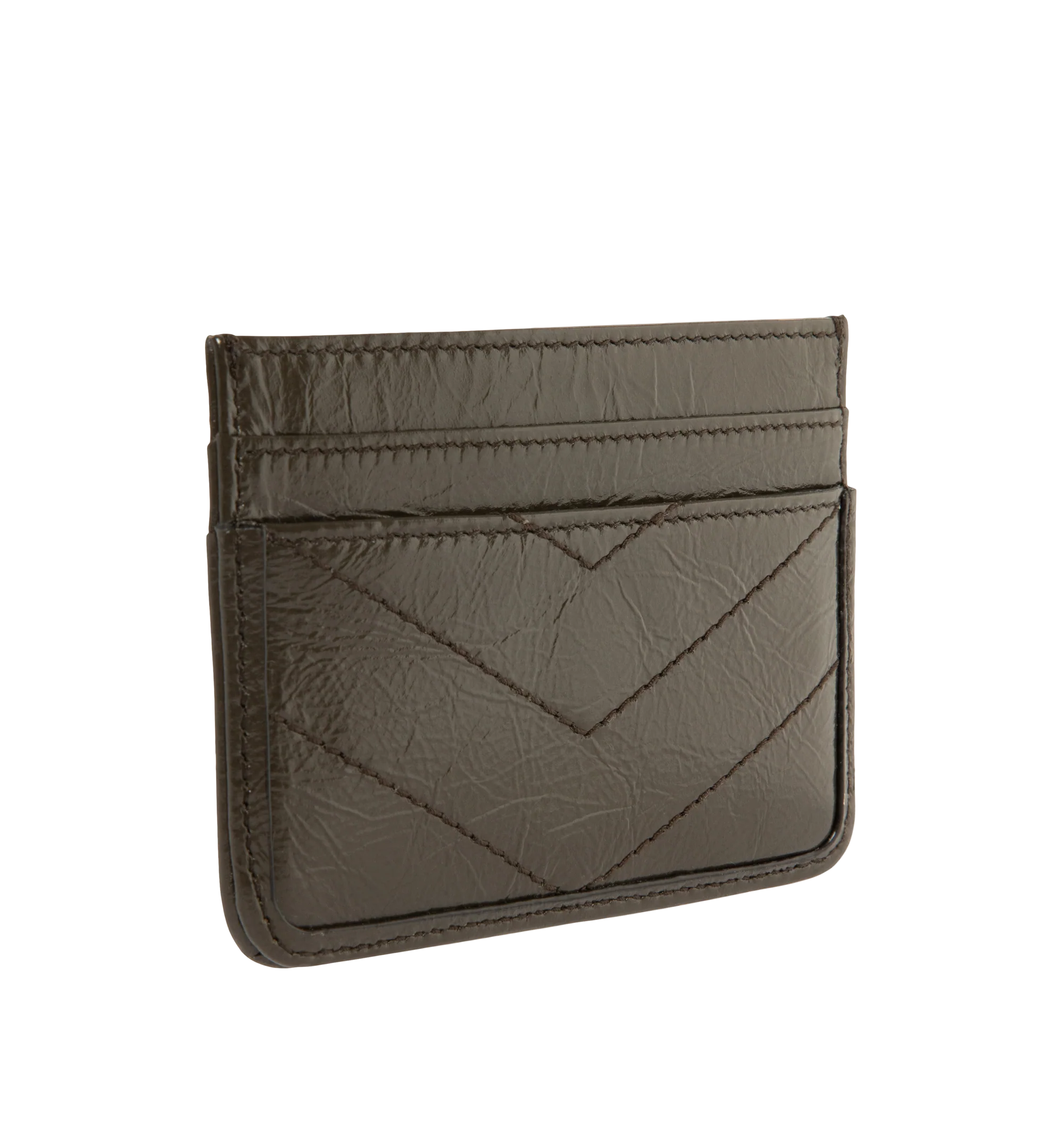 Image 2 of 3 - BROWN - Saint Laurent Womens Card Case is crafted from glossy naplak leather. Features signature CASSANDRE hardware, matelass quilted stitching, four card slots, and one center slip pocket. Dimensions: 9.9 7.6 0.5 cm. Main Material: Leather. Made in Italy.