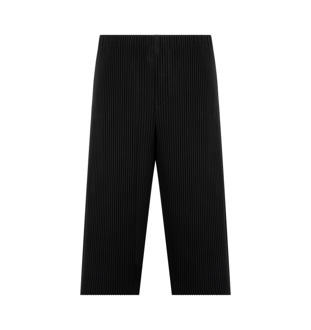Image 1 of 3 - BLACK - ISSEY MIYAKE Pant featuring mid-length, quick-drying property, relaxed fit, pleats throughout, pockets on both sides, a drawcord at the waist and a button-fly design. 100% polyester. Made In The Philippines.
