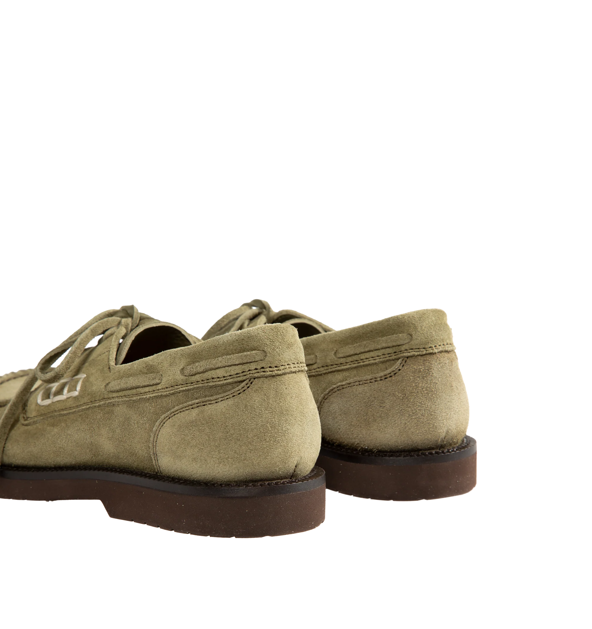 Image 3 of 4 - GREEN - JW Anderson Women's Ruffle Suede Boat Shoes are crafted in Italy from premium suede and feature a contemporary boat shoe silhouette enhanced with layered suede ruffles. Designed with a lace-up closure, blind-embossed JWA logo, and a refined fit focused on comfort, the shoes reinterpret a classic style through the brand's signature playful detailing. Main Material: 100% Split Cow Suede. Made in Italy.