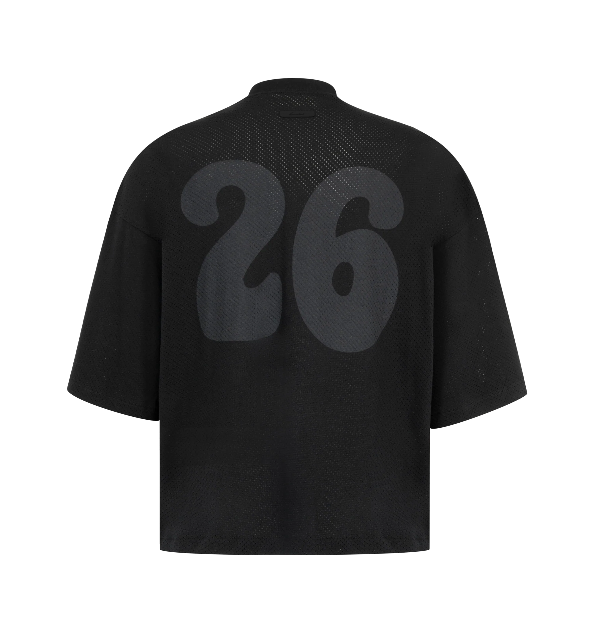 Image 2 of 2 - GREY - The Fear Of God Men's Merch Tee is crafted from 100% cotton jersey and designed in a boxy, relaxed fit with dropped shoulders and 3/4-length sleeves. Details include a rib-knit collar and Essentials signature label at the center front.