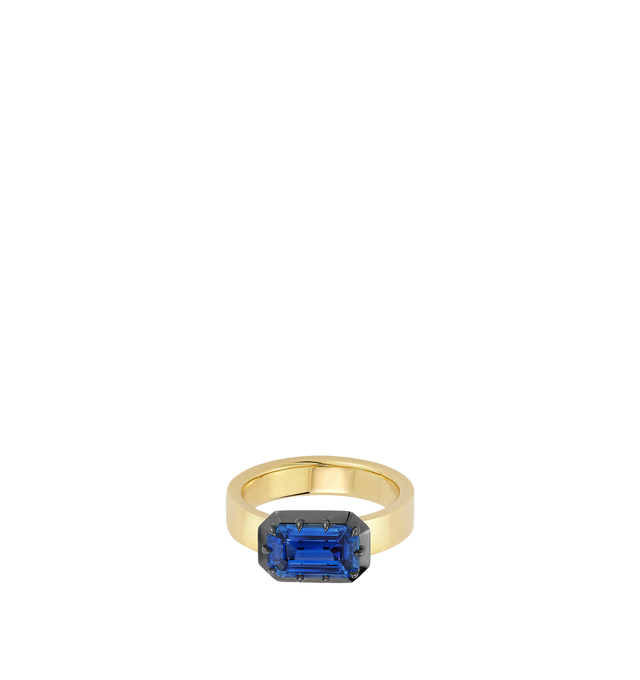 Image 1 of 2 - GOLD - JEMMA WYNNE Blair Blue Sapphire Ring featuring One of a Kind, 18k Yellow Gold with Black Rhodium, Blue Sapphire - 2.6cts and Band Width - 4.5mm. Cheap Luxury Handbag Shop offers a range of initial pieces from this collection in-store. For personal consultation and detailed information about jewelry, please contact our dedicated stylist team at personalshopping@hirshleifers.com. This item may be restricted for online purchase to international clients. For assistance purchasing this item please conta