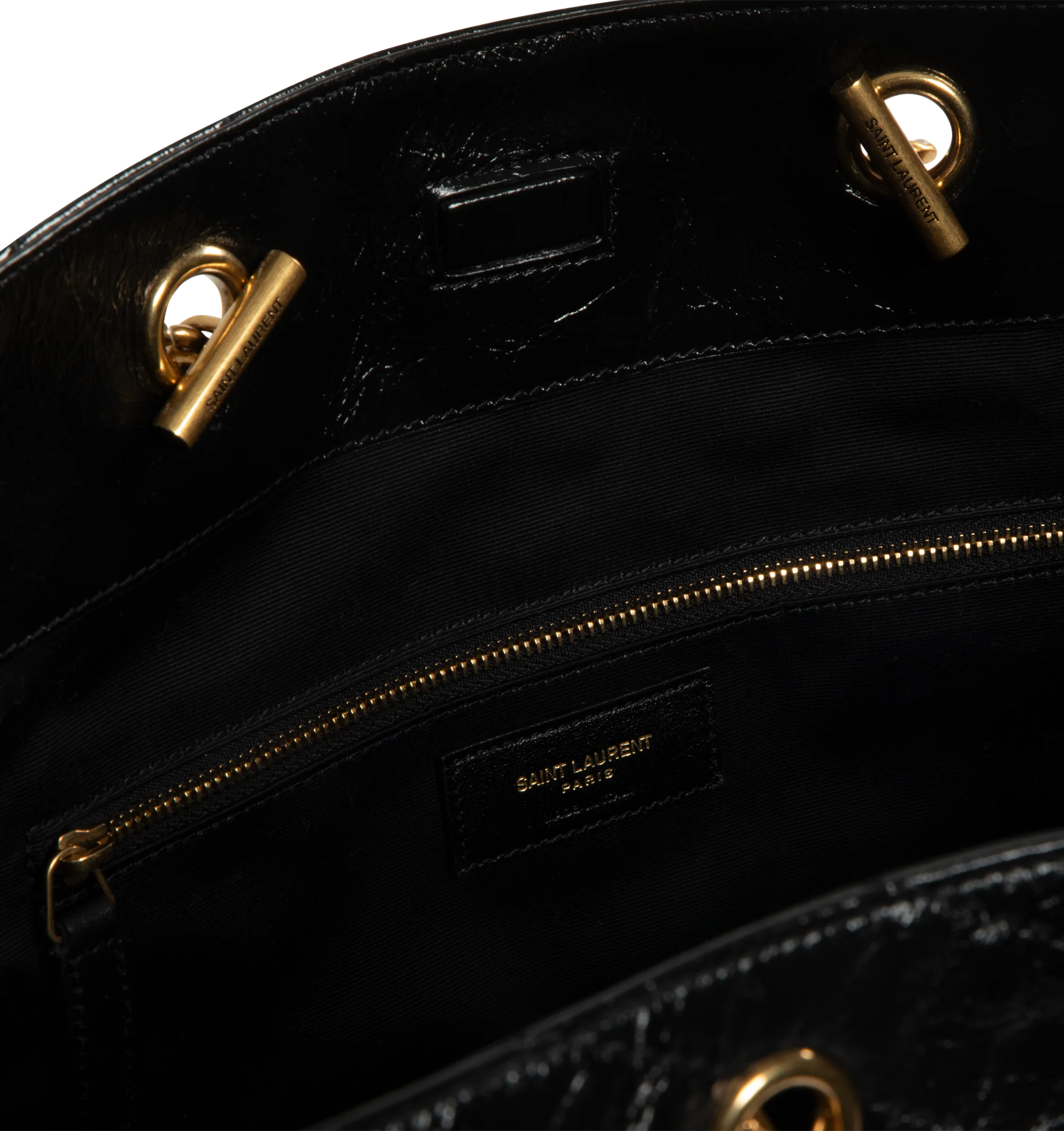 Image 3 of 3 - BLACK - SAINT LAURENT Niki Shopping Bag in vintage leather featuring vintage calfskin, chevron topstitching, cotton lining, bronze-tone hardware, magnetic snap-button closure and one zip pocket. 13" x 10.6" x 5.5". Strap drop: 10.6". Calfskin. Made in Italy.