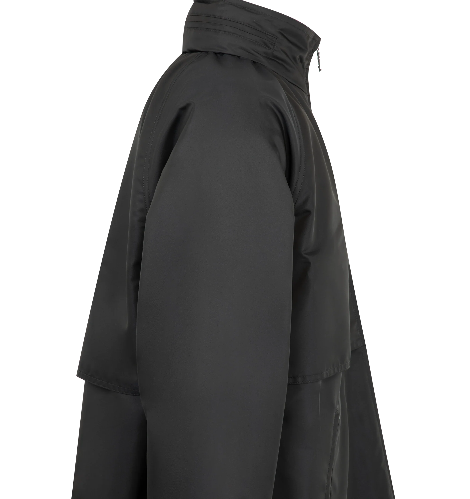 Image 4 of 4 - BLACK - Saint Laurent Mens Hooded Jacket is crafted from technical shell with leather trim. Features a concealed hood, front zip closure, streamlined silhouette, and leather detailing. Main Material: 100% Polyester; Trim: 100% Leather. Made in Italy.