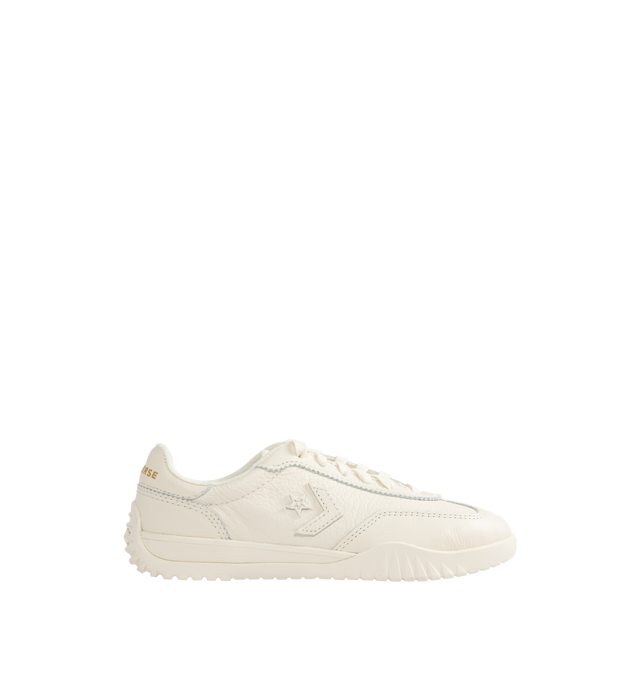 Image 1 of 5 - WHITE - Converse Run Star Trainer combines sports, style, and heritage. Featuring a durable nylon upper with suede overlays and leather accents, three-layered memory foam sockliner providing a comfortable and cushioned underfoot ride that forms to your foot, traction rubber outsole providing grip, punched eyelets and waxed laces, iconic Star Chevron, All Star, and Converse logos. Unisex style in men's sizes.