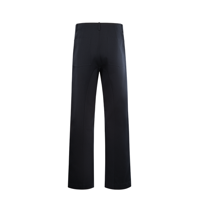 Image 2 of 3 - NAVY - THE ROW Nikos Pant featuring button zip closure, belt loops at waistband, two side pocket, beck patch pocket and straight leg.