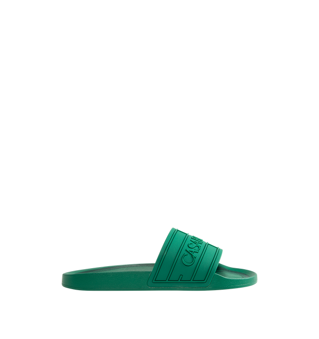 Image 1 of 4 - GREEN - CASABLANCA Logo Pool Slides featuring a slip on design, the house's signature Casablanca logo on its uppers, a sculpted footbed and a textured rubberised sole. 100% rubber. Made in Portugal.