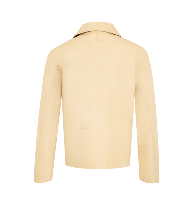Image 2 of 2 - BROWN - TOTEME Collared Drawstring Jacket featuring boxy oversized fit, dropped shoulders, front flap pockets and front button closure.