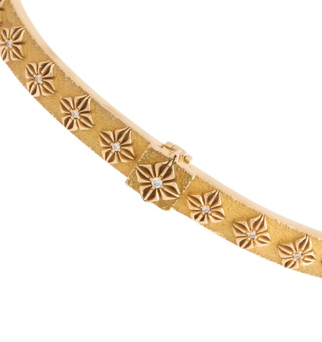 Image 2 of 2 - GOLD - Shamballa SOS Bangle Bracelet in 18K gold, set with high-quality G/VS diamonds. This bracelet shines with a brilliant luster, making it a perfect accessory for both everyday wear and special occasions. Its sleek design ensures it stands out with timeless sophistication. Size small is approximately 5.3 inches.
