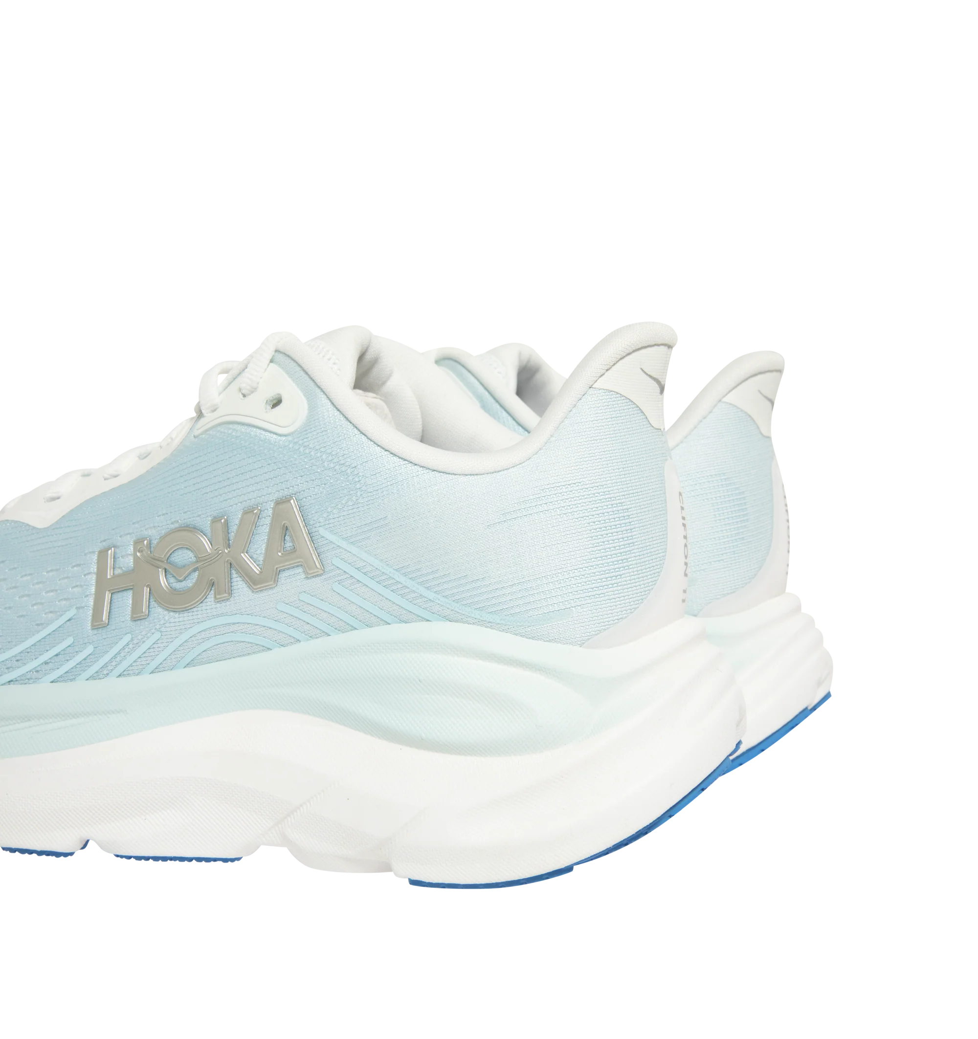 Image 3 of 5 - BLUE - Hoka Womens Clifton 11 Running Shoes feature an engineered mesh upper with reflective details and 3D-printed overlays. Designed with a CMEVA midsole, Rearfoot-Focused Active Foot Frame, MetaRocker geometry, open-cell sockliner, double-lace lock system, and Durabrasion rubber outsole for lightweight cushioning, stability, and everyday road running. Upper: Engineered Mesh; Midsole: CMEVA; Outsole: Durabrasion Rubber. Imported.