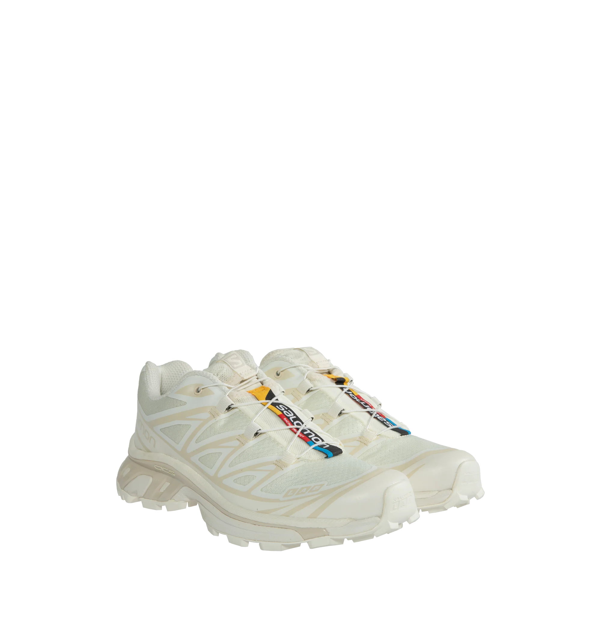 Image 2 of 5 - WHITE - SALOMON XT-6 Sneaker featuring Quicklace closure offers one-pull tightening, removable OrthoLite insole, SensiFit + EndoFit construction, Agile Chassis System (ACS) maintains heel-to-toe stability on distance runs, Contagrip MA tread, textile and synthetic upper and lining/rubber sole. 