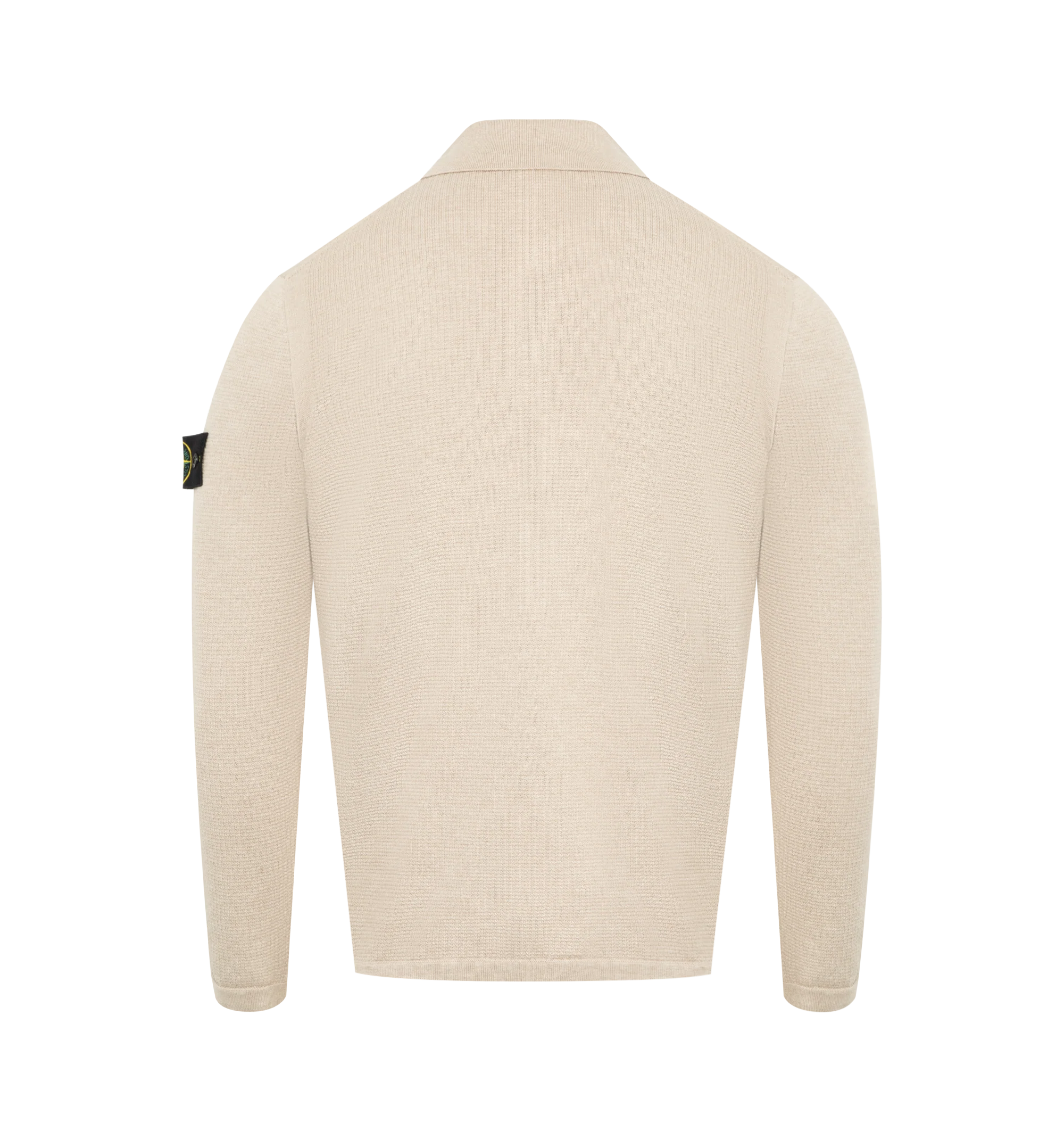 Image 2 of 3 - NEUTRAL - STONE ISLAND Polo featuring ribbed collar with two-button fastening, contrast-knit band around armholes, raised seam detail on back shoulders, raglan sleeves on back, Stone Island badge on left sleeve, ribbed cuffs and hem and loose fit. 100% cotton.