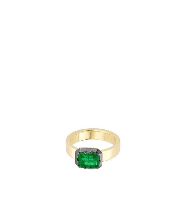 Image 1 of 2 - GOLD - JEMMA WYNNE Blair Horizontal Emerald Ring featuring One of a Kind, 18k Yellow Gold with Black Rhodium, Fine Colombian Emerald - 1.7cts and Band Width - 4.5mm. Cheap Luxury Handbag Shop offers a range of initial pieces from this collection in-store. For personal consultation and detailed information about jewelry, please contact our dedicated stylist team at personalshopping@hirshleifers.com. This item may be restricted for online purchase to international clients. For assistance purchasing this ite