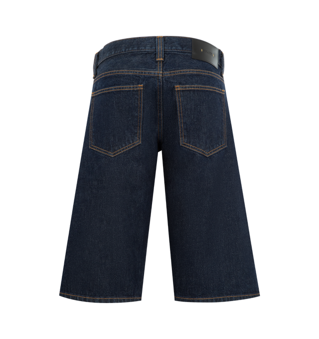 Image 2 of 3 - BLUE - KHAITE Kinga Short featuring low rise, a longer length, five-pocket styling, curved seams that create a subtly bowed silhouette and a signature button of antiqued nickel. 100% cotton.