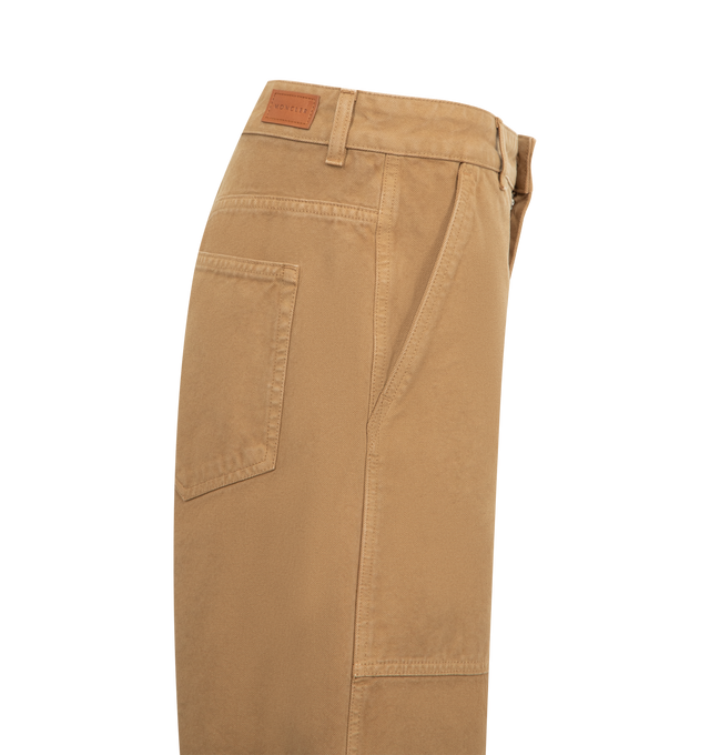 Image 3 of 3 - BROWN - MONCLER Cotton Trousers featuring cotton canvas, zipper and button closure, side pockets and leather logo patch. 100% cotton.