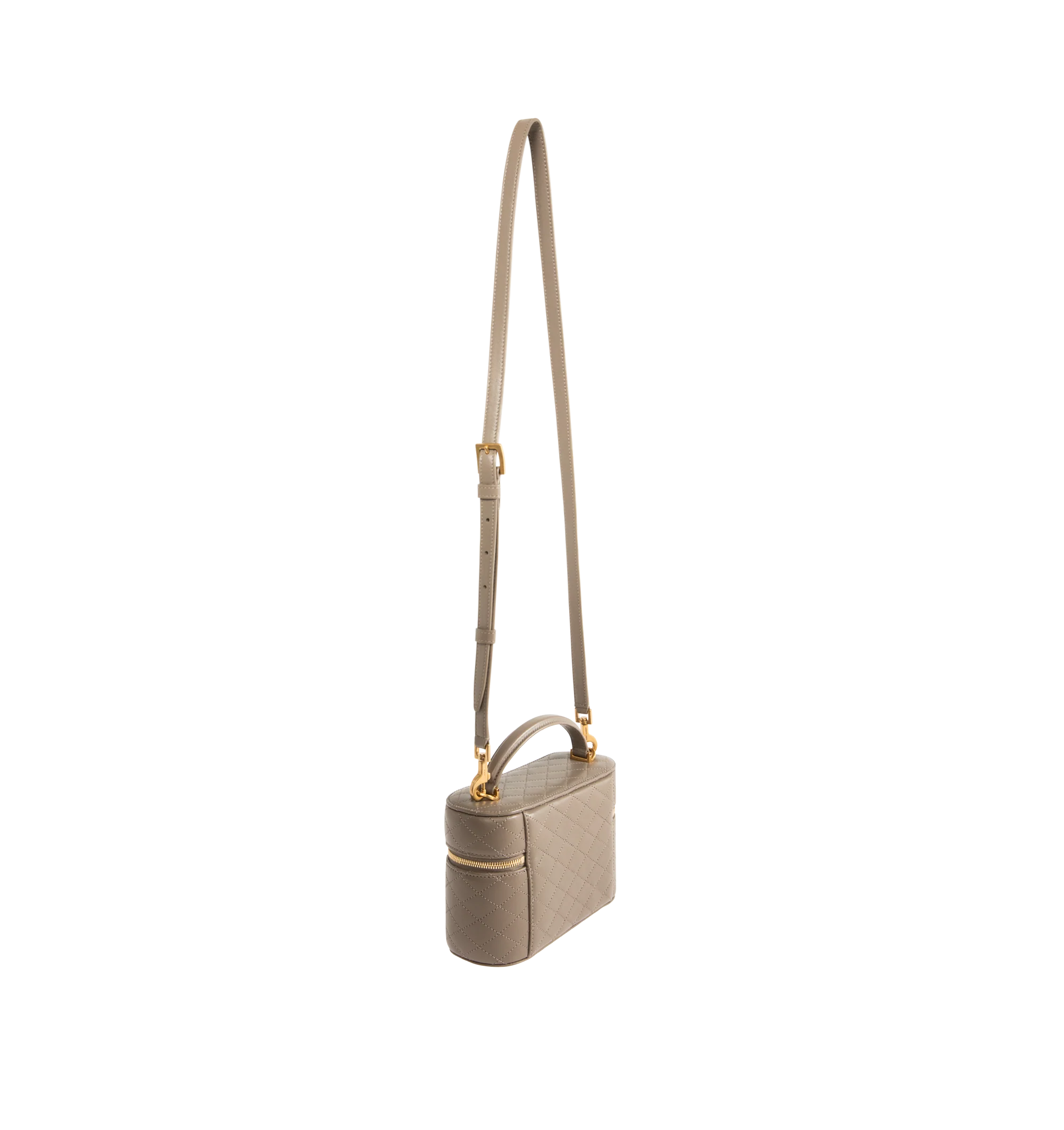 Image 2 of 3 - BROWN - SAINT LAURENT Gaby Mini Vanity Bag featuring zip closure, one card slot, diamond quilted overstitching, leather top handle and detachable strap. 7.1" X 4.3" X 2.6". 100% lambskin. Made in Italy.