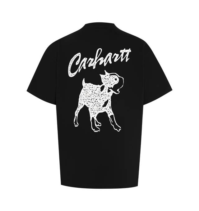 Image 2 of 2 - BLACK - CARHARTT WIP Pup T-Shirt featuring a loose fit from midweight cotton canvas, short sleeves, crew neck and graphic prints appear on the front and back. 100% organic cotton.