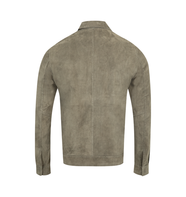 Image 2 of 3 - GREEN - GIORGIO BRATO Zip-Up Leather Jacket featuring two-way zip closure, two chest flap pockets, two side slit pockets, buttoned cuffs and classic collar. 100% calf leather. Made in Italy.