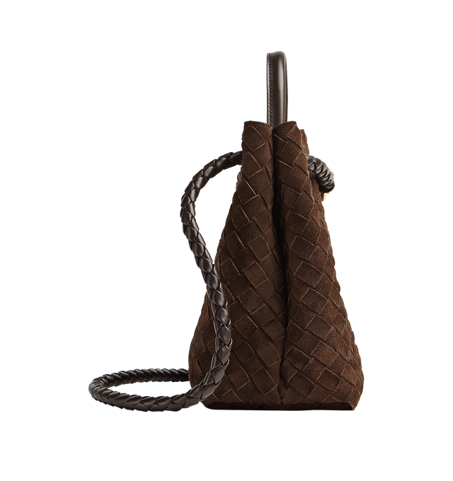 Image 3 of 4 - BROWN - BOTTEGA VENETA Medium Andiamo Bag featuring top handle bag in supple Intrecciato leather with signature knot detail and sliding cross-body strap, compartmented interior with one zippered pocket, two open pockets and magnetic closure. Lining: Lambskin bonded Intrecciato. Made in Italy.