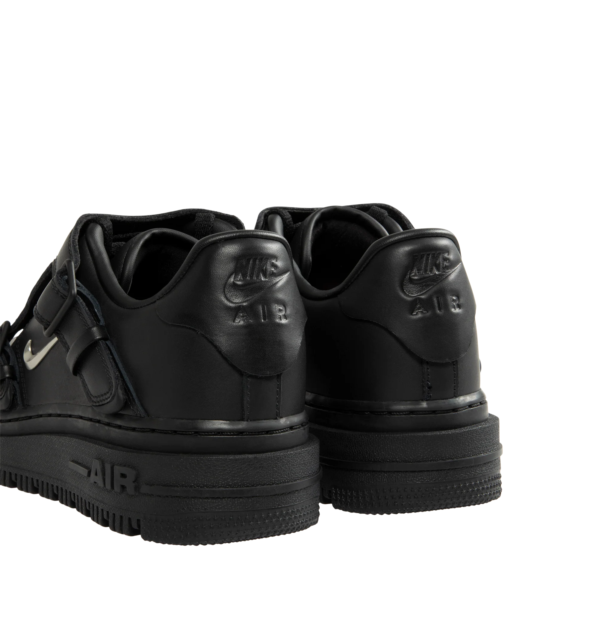 Image 3 of 5 - BLACK - Nike Men's Air Force 1 LX Shoes are crafted from genuine leather and feature the iconic Air Force 1 silhouette with a metallic Swoosh logo and leather lace cover for an elevated finish. The leather upper softens over time, while a Nike Air unit delivers lightweight cushioning. A foam midsole enhances comfort, and the rubber outsole with classic pivot-circle traction provides durability and grip. Upper: Genuine Leather. Midsole: Foam with Nike Air cushioning. Outsole: Rubber.